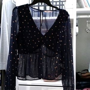 Francesca's navy blue with gold stars top size xl